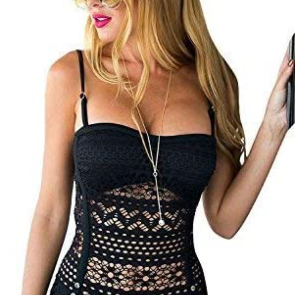 Lookbook store Women’s One-Piece Swimsuit Black SW-116 with Removable Neck Strap